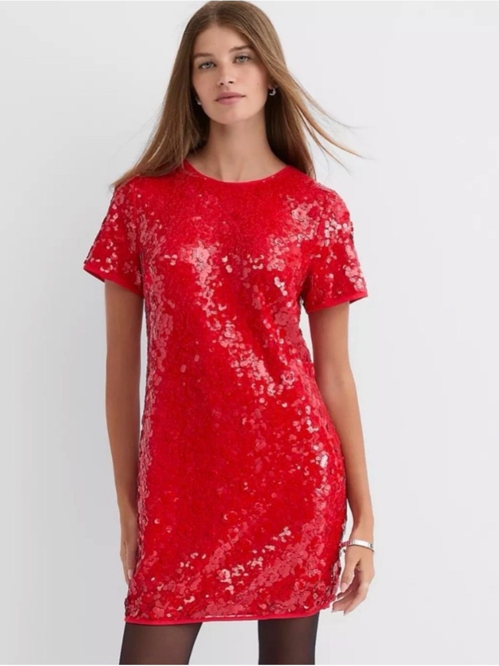 LOFT Red Sequin Short Sleeve Shift Dress